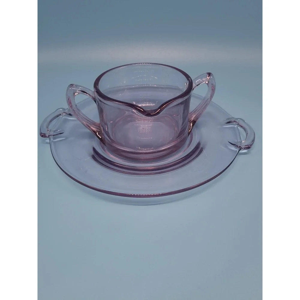 Vintage Lavender Depression Glass Creamer With Underplate
